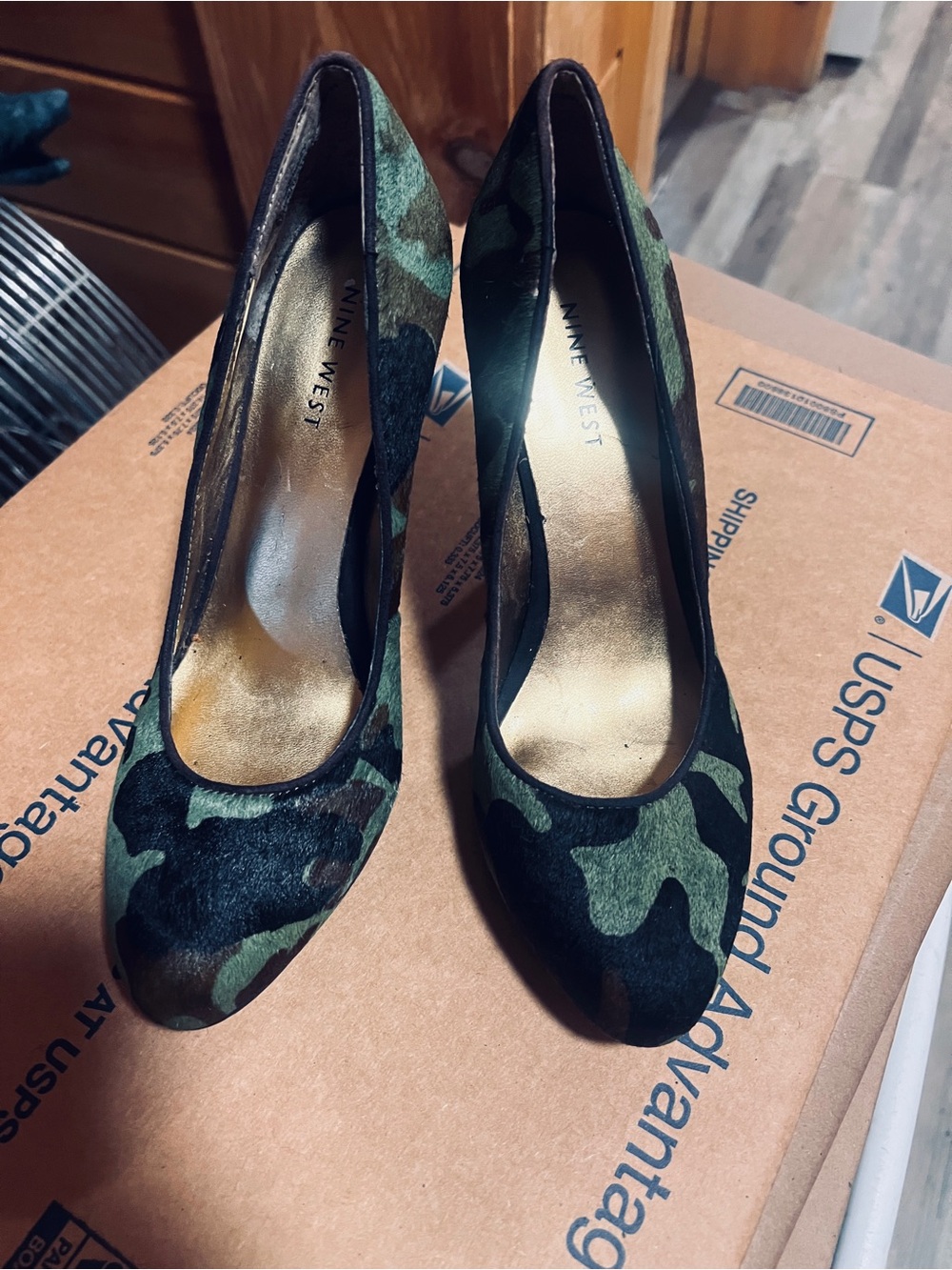 Nine West Green and Black Camo Pointed-Toe Pumps